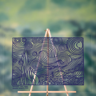 Line Art Sterrennacht Stretched Canvas Acryl Bord