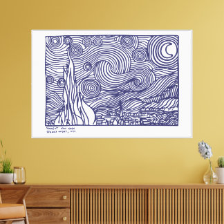 Line Art Sterrennacht Stretched Canvas Afdruk