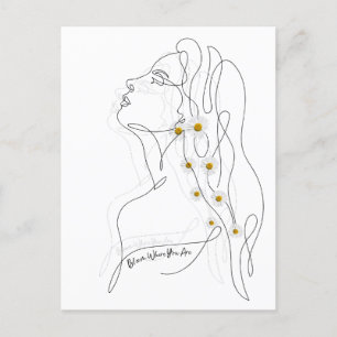 Line Art tekening van vrouw - Bloom waar je bent Briefkaart