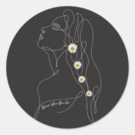 Line Art tekening van vrouw - Bloom waar je bent Ronde Sticker