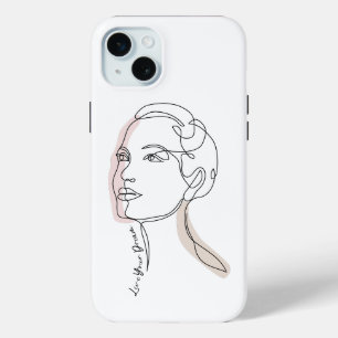 Line Art tekening van vrouw - Leef je dromen iPhone 15 Mini Hoesje