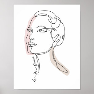 Line Art tekening van vrouw - Leef je dromen Poster
