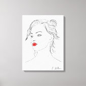 Line Art | Vrouw in Rode Lipstick Canvas Afdruk (Voorkant)