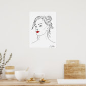 Line Art | Vrouw in Rode Lipstick Poster (Keuken)