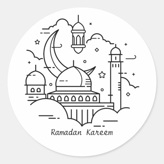 Line Art white Ramadan Kareem Stickers (Voorkant)