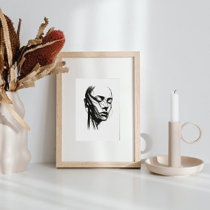 Line Art Woman Abstract Black en White Poster