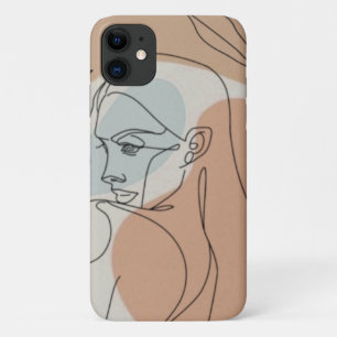 Line Art Woman op Oranje en groene achtergrond iPhone 11 Hoesje