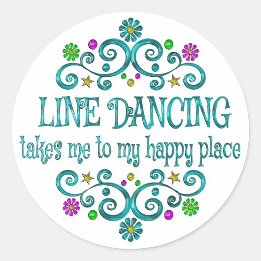 Line Dancing Happy Place Ronde Sticker (Voorkant)