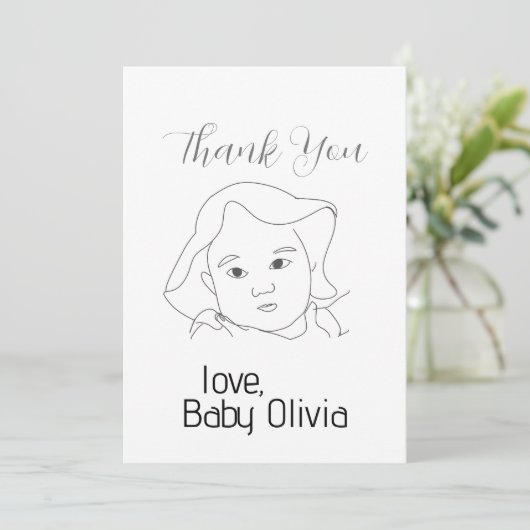 Line Drawing Baby's Face DANK U Kaart (Staand voorkant)