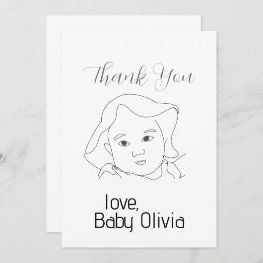Line Drawing Baby's Face DANK U Kaart (Voorkant / Achterkant)