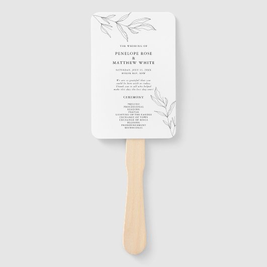 Line Drawing Foliage Ceremony Program Hand Fan Handwaaier (Voorkant)