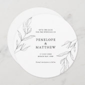 Line Drawing Foliage Leaf Round Wedding Invitation Feestdagenkaart (Voorkant / Achterkant)