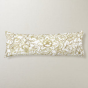 Line Drawing Gold Floral Damascus White Achtergron Lichaamskussen