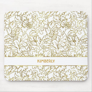 Line Drawing Gold Floral Damascus White Achtergron Muismat