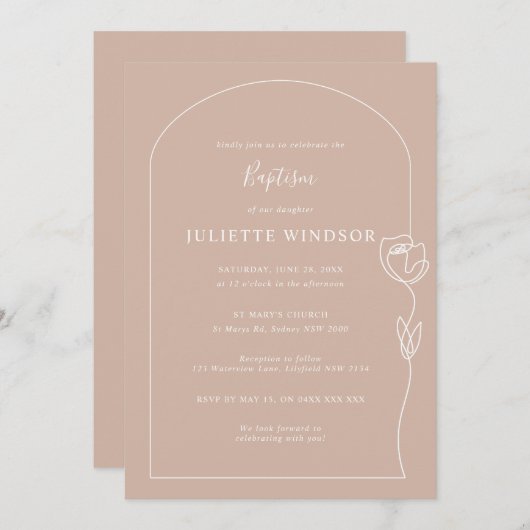 Line Drawing Roos Baptism Invitation Kaart (Voorkant / Achterkant)