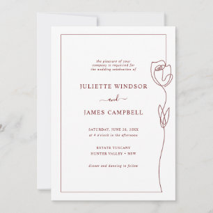 Line Drawing Roos Flower Wedding Invitation Kaart