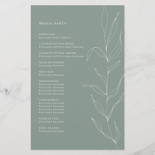 Line Drawing Sage Foliage Ceremony Program (Achterkant)