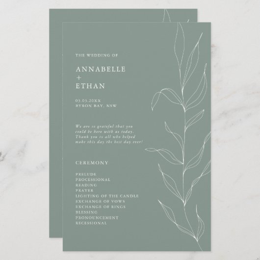 Line Drawing Sage Foliage Ceremony Program (Voorkant / Achterkant)