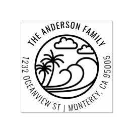 Line Drawing Tropical Wave Family Retouradres Rubberstempel