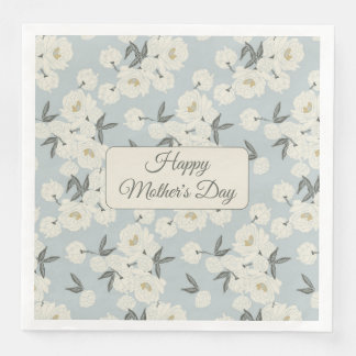 Line Drawn Peony in Cream on Light Blue-Napkin Servet