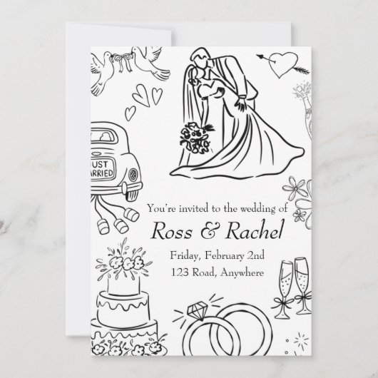 Line Drawn Wedding Invitation  Kaart (Voorkant)