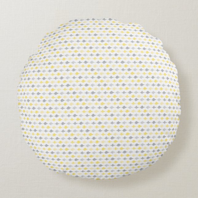 Line Pattern Yellow & Grey Round Pillow Rond Kussen (Voorkant)