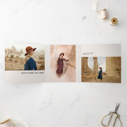 Lineaire Afstuderen Multi Foto tri-Fold aankondigi Drieluik Aankondiging (Binnen)