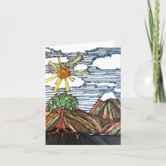 Lineaire kunst w/bergen, boom, zonneschijn, met de kaart