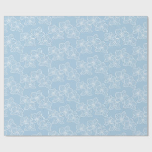Lineaire Orchidee   Elegante Bloemrijke Hemelblauw Cadeaupapier