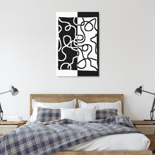 Lineaire Persuasion I: Abstract Zwart & Wit Canvas Afdruk (Insitu (Slaapkamer))