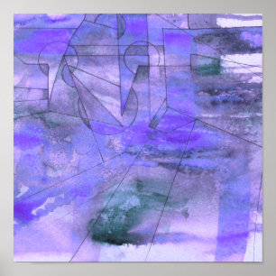 Lineaire waas Waterverf en inkt Abstract Poster