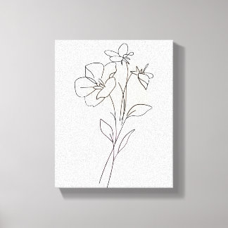 Lineal Art Tekening Bloemen Eenvoudige Canvas Prin Afdruk