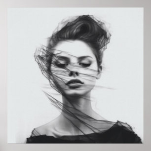 Lineal Art Tekening Vrouw Lichaam Poster