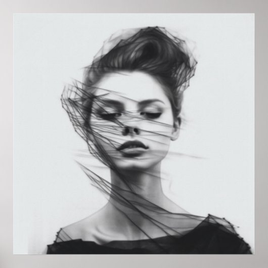 Lineal Art Tekening Vrouw Lichaam Poster (Voorkant)