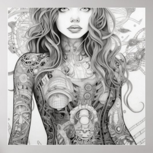 Lineal Art Tekening Vrouw Lichaam Poster (Voorkant)