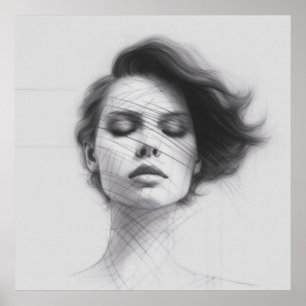 Lineal Art Tekening Vrouw Lichaam Poster