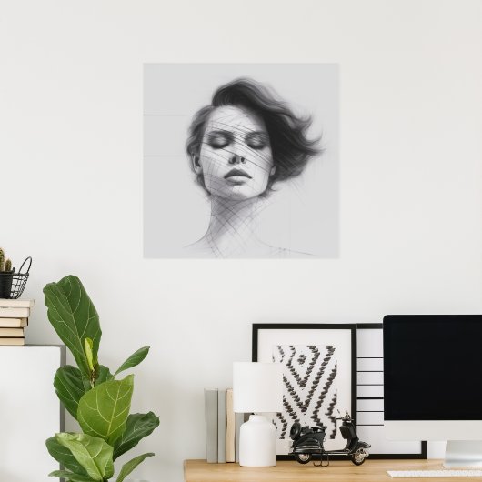 Lineal Art Tekening Vrouw Lichaam Poster (Thuiskantoor)