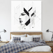 Linear Abstract Portrait Canvas Afdruk (Insitu (Slaapkamer))