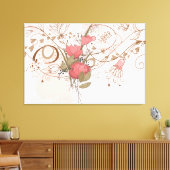 Lineart Roze Bloemen Ingepakt Canvas (Insitu (Woonkamer))