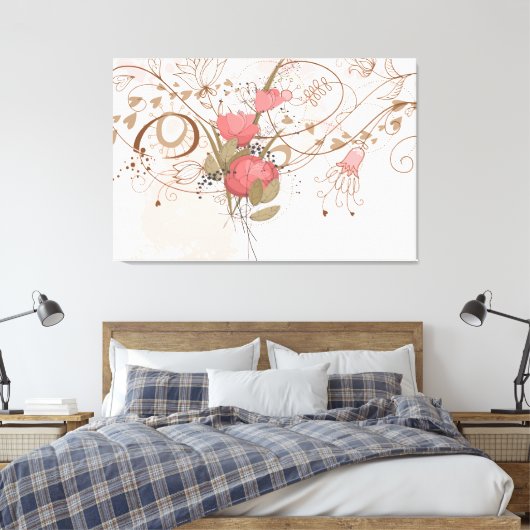 Lineart Roze Bloemen Ingepakt Canvas (Insitu (Slaapkamer))