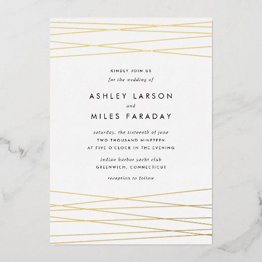 lineatie | Moderne geometrische bruiloft Folie Uitnodiging (Voorkant)