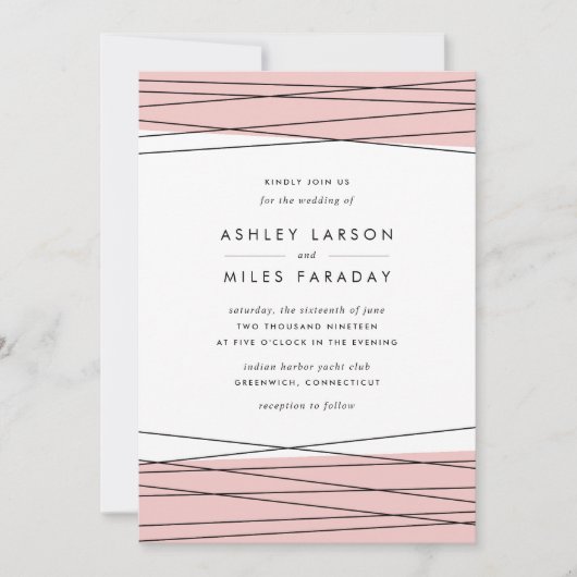 Lineation bruiloft uitnodiging | Blush & Black (Voorkant)