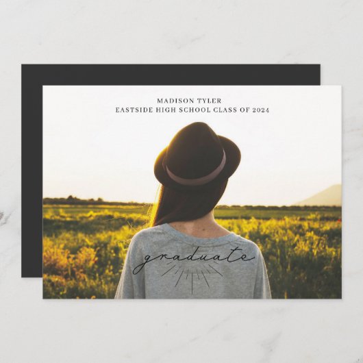 Linecard zwart Script Afstuderen horizontale foto Aankondiging (Voorkant / Achterkant)