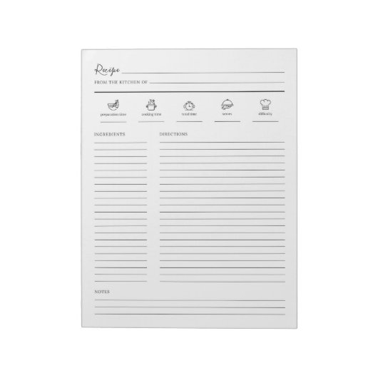 Lined Minimalist Modern Recipe Sheet Cookbook Page Notitieblok (Gedraaid)