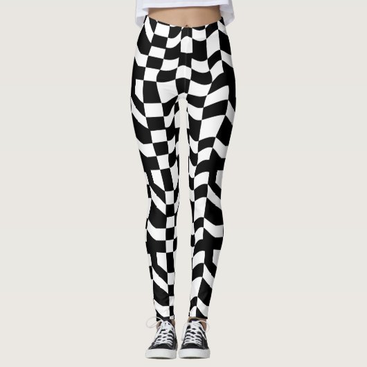 Lined Patterned Abstract Zwart-wit Leggings (Voorkant)