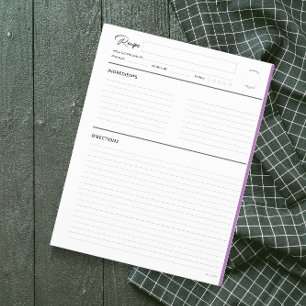 Lined Recipe Pages Modern in Paarse lettergrootte