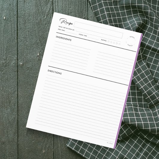 Lined Recipe Pages Modern in Paarse lettergrootte