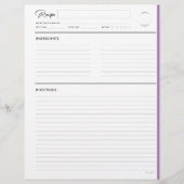 Lined Recipe Pages Modern in Paarse lettergrootte (Voorkant)