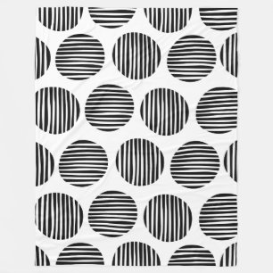 Lined Spots 190917 - Black on White Fleece Deken