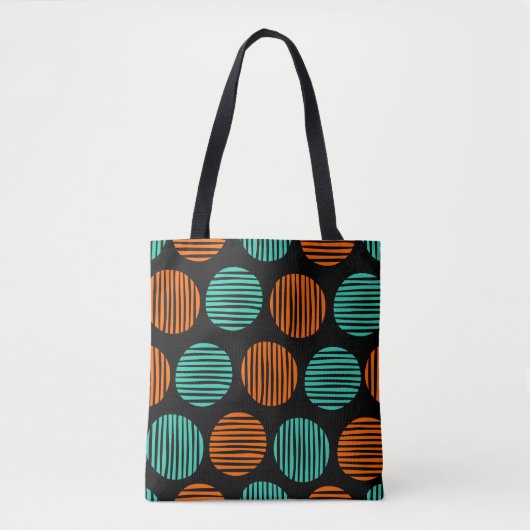Lined Spots 190917 - Oranje en Aqua on Black Tote Bag (Voorkant)